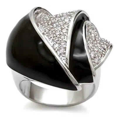 Fashnzfab Rhodium Brass Ring With Aaa Grade Cz In Clear In Gold
