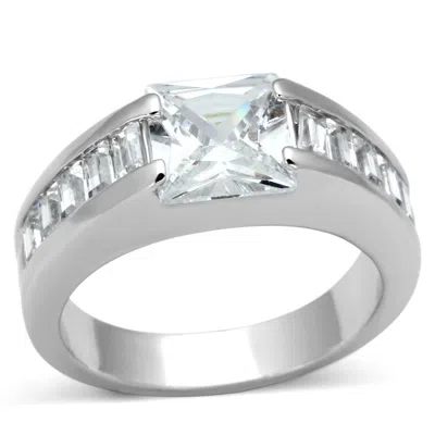 Fashnzfab Rhodium Brass Ring With Aaa Grade Cz In Clear In Gray