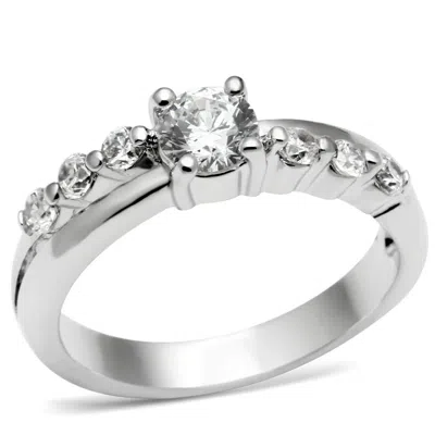 Fashnzfab Rhodium Brass Ring With Aaa Grade Cz In Clear In Gray