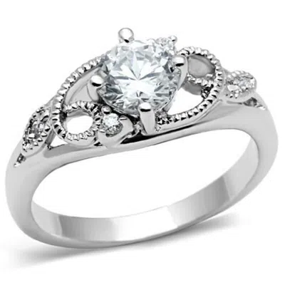 Fashnzfab Rhodium Brass Ring With Aaa Grade Cz In Clear In Metallic