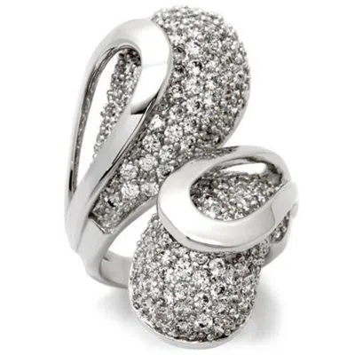 Fashnzfab Rhodium Brass Ring With Aaa Grade Cz In Clear In Metallic