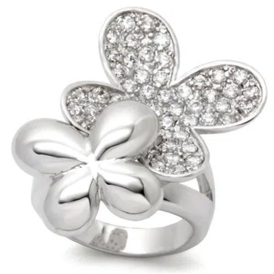 Fashnzfab Rhodium Brass Ring With Aaa Grade Cz In Clear In Metallic