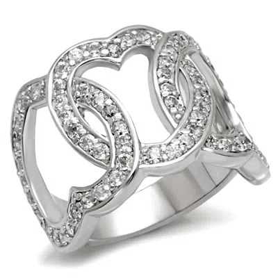 Fashnzfab Rhodium Brass Ring With Aaa Grade Cz In Clear In Metallic