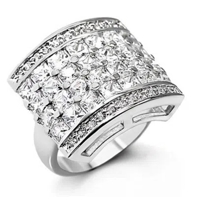 Fashnzfab Rhodium Brass Ring With Aaa Grade Cz In Clear In Metallic