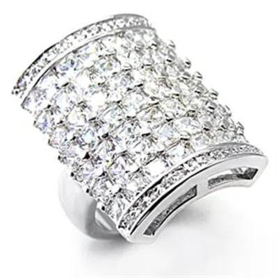 Fashnzfab Rhodium Brass Ring With Aaa Grade Cz In Clear In Metallic