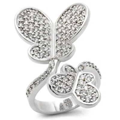 Fashnzfab Rhodium Brass Ring With Aaa Grade Cz In Clear In Metallic