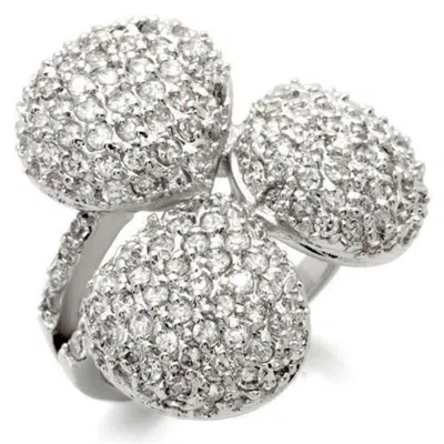 Fashnzfab Rhodium Brass Ring With Aaa Grade Cz In Clear In Metallic