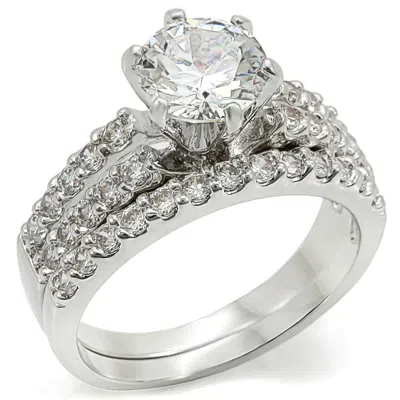 Fashnzfab Rhodium Brass Ring With Aaa Grade Cz In Clear In Metallic