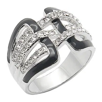 Fashnzfab Rhodium Brass Ring With Aaa Grade Cz In Clear In Multi