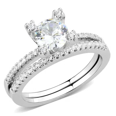 Fashnzfab Rhodium Brass Ring With Aaa Grade Cz In Clear In Red
