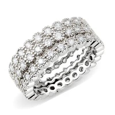 Fashnzfab Rhodium Brass Ring With Aaa Grade Cz In Clear In Metallic