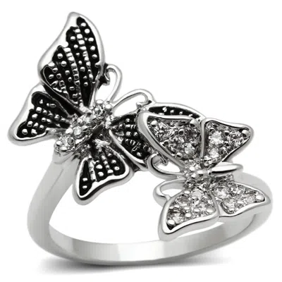 Fashnzfab Rhodium Brass Ring With Aaa Grade Cz In Clear In Multi