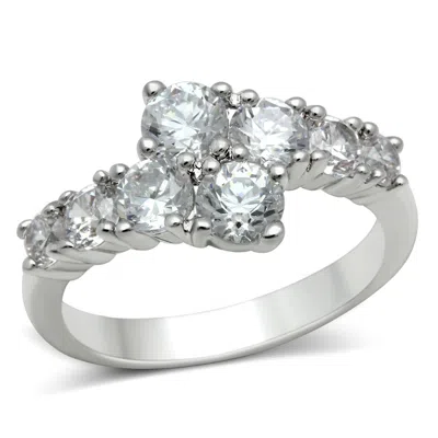 Fashnzfab Rhodium Brass Ring With Aaa Grade Cz In Clear In Multi