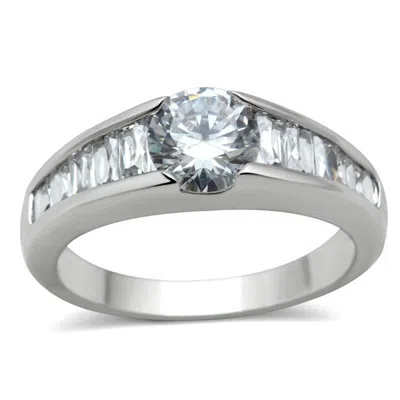 Fashnzfab Rhodium Brass Ring With Aaa Grade Cz In Clear In Multi