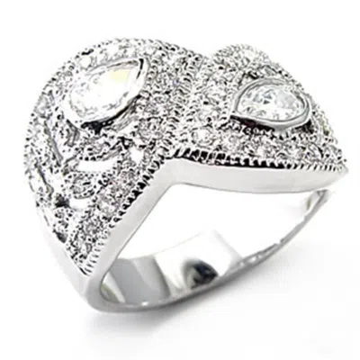 Fashnzfab Rhodium Brass Ring With Aaa Grade Cz In Clear In Burgundy