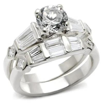 Fashnzfab Rhodium Brass Ring With Aaa Grade Cz In Clear In Metallic