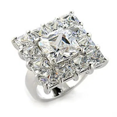 Fashnzfab Rhodium Brass Ring With Aaa Grade Cz In Clear In Metallic