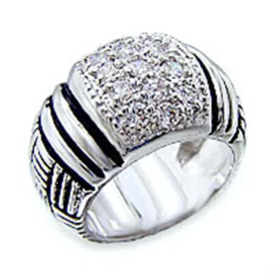 Fashnzfab Rhodium Brass Ring With Aaa Grade Cz In Clear In Metallic