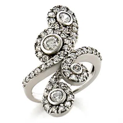 Fashnzfab Rhodium Brass Ring With Aaa Grade Cz In Clear In Multi