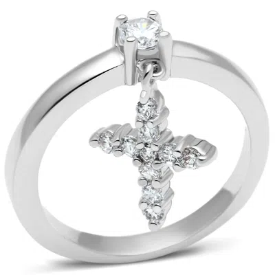 Fashnzfab Rhodium Brass Ring With Aaa Grade Cz In Clear In Multi