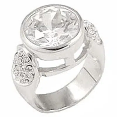 Fashnzfab Rhodium Brass Ring With Aaa Grade Cz In Clear In Multi