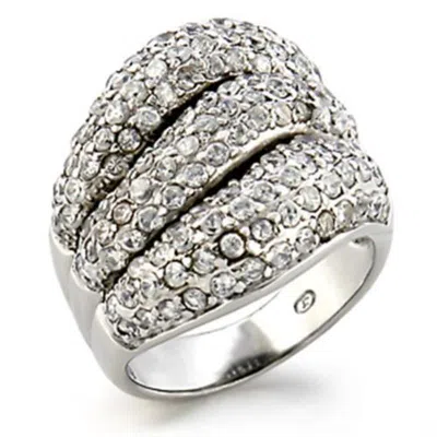 Fashnzfab Rhodium Brass Ring With Aaa Grade Cz In Clear In Multi