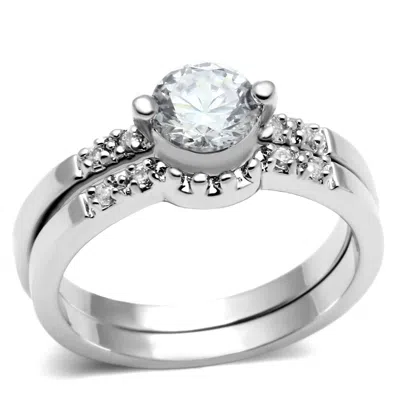 Fashnzfab Rhodium Brass Ring With Aaa Grade Cz In Clear In Neutral