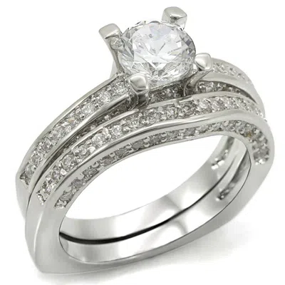 Fashnzfab Rhodium Brass Ring With Aaa Grade Cz In Clear In Orange