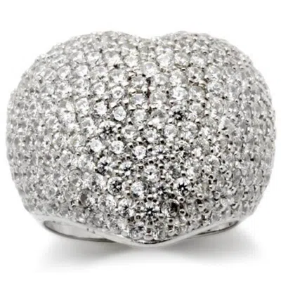 Fashnzfab Rhodium Brass Ring With Aaa Grade Cz In Clear In Pattern