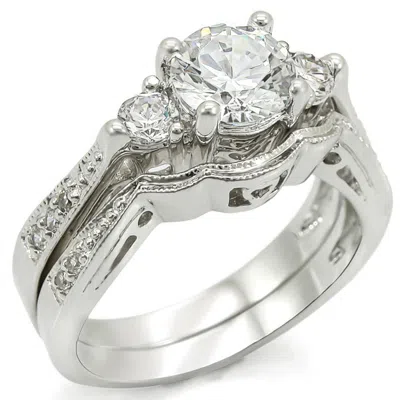Fashnzfab Rhodium Brass Ring With Aaa Grade Cz In Clear In Silver