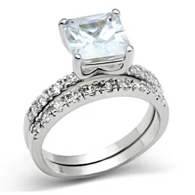 Fashnzfab Rhodium Brass Ring With Aaa Grade Cz In Clear In Silver