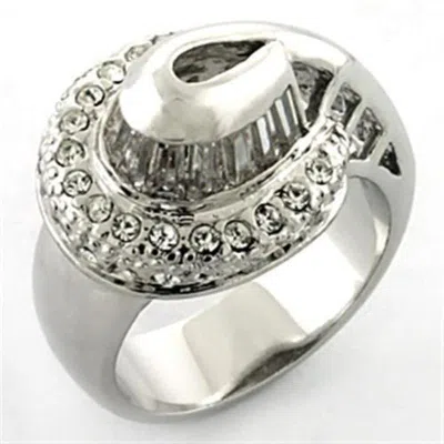 Fashnzfab Rhodium Brass Ring With Aaa Grade Cz In Clear In Silver