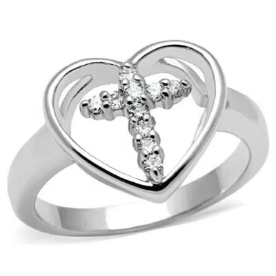 Fashnzfab Rhodium Brass Ring With Aaa Grade Cz In Clear In Silver