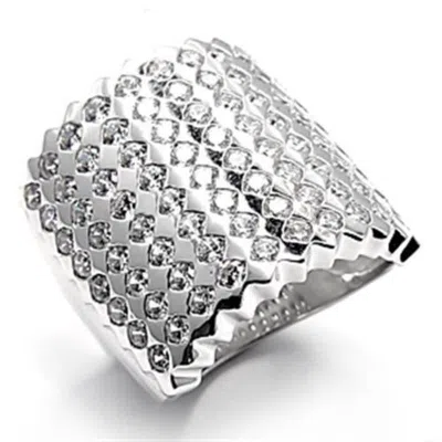 Fashnzfab Rhodium Brass Ring With Aaa Grade Cz In Clear In Silver
