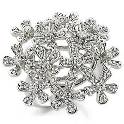 Fashnzfab Rhodium Brass Ring With Aaa Grade Cz In Clear In Silver