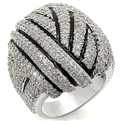 Fashnzfab Rhodium Brass Ring With Aaa Grade Cz In Clear In Silver