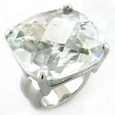 Fashnzfab Rhodium Brass Ring With Aaa Grade Cz In Clear In Silver