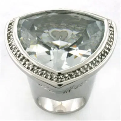 Fashnzfab Rhodium Brass Ring With Aaa Grade Cz In Clear In Silver