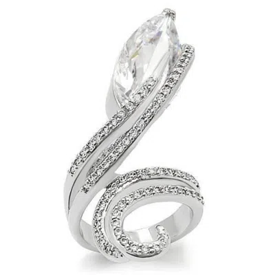 Fashnzfab Rhodium Brass Ring With Aaa Grade Cz In Clear In Silver
