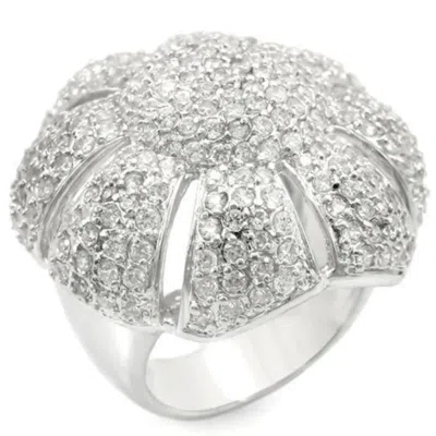 Fashnzfab Rhodium Brass Ring With Aaa Grade Cz In Clear In Silver
