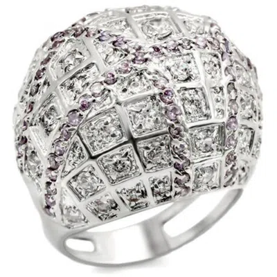 Fashnzfab Rhodium Brass Ring With Aaa Grade Cz In Fuchsia In Multi