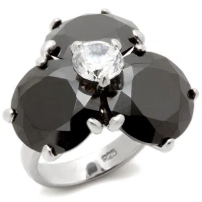 Fashnzfab Rhodium Brass Ring With Aaa Grade Cz In Jet In Black