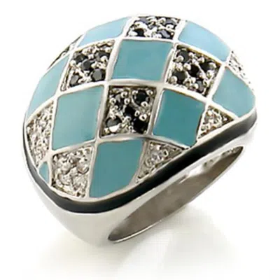 Fashnzfab Rhodium Brass Ring With Aaa Grade Cz In Jet In Pattern