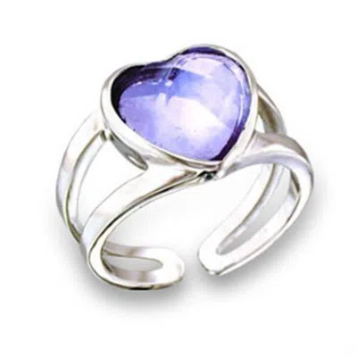 Fashnzfab Rhodium Brass Ring With Aaa Grade Cz In Light Amethyst In Silver