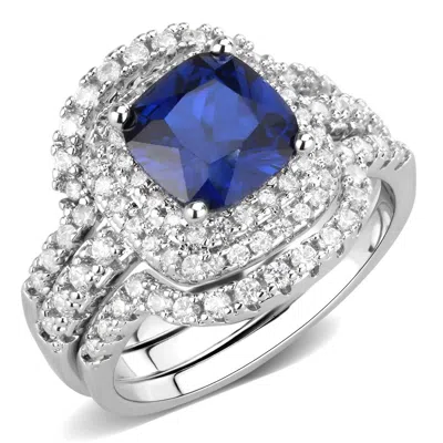 Fashnzfab Rhodium Brass Ring With Aaa Grade Cz In London Blue In Pink