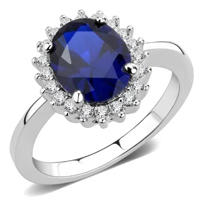 Fashnzfab Rhodium Brass Ring With Aaa Grade Cz In London Blue In Multi