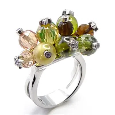 Fashnzfab Rhodium Brass Ring With Aaa Grade Cz In Multi Color