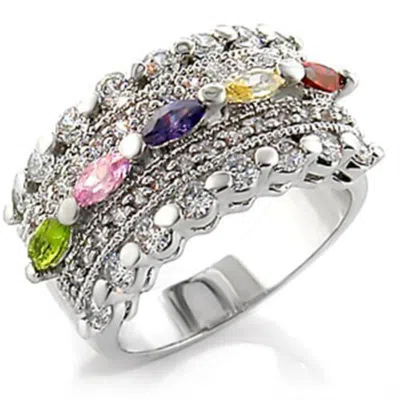 Fashnzfab Rhodium Brass Ring With Aaa Grade Cz In Multi Color