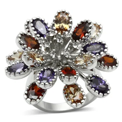 Fashnzfab Rhodium Brass Ring With Aaa Grade Cz In Multi Color