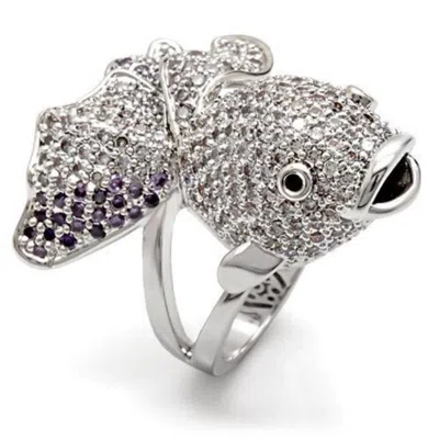 Fashnzfab Rhodium Brass Ring With Aaa Grade Cz In Multi Color In Metallic